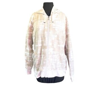 Orage Hooded Men's White & Tan Zip Up Jacket, Size Medium